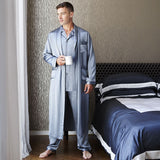 Mens Long Silk Pyjamas & Robe Set i full längd silkes sömnkläder