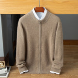 mens mock neck cashmere cardigan warm business zip - up solid cashmere sweater coat - slipintosoft