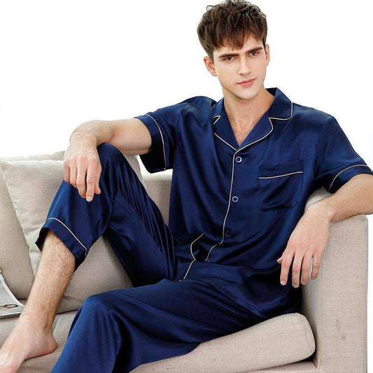 Men's Short Sleeve Silk Pajamas Set For Men Most Comfortable Silk Nightwear (multi-colors) XL XXL XXXL -  slipintosoft