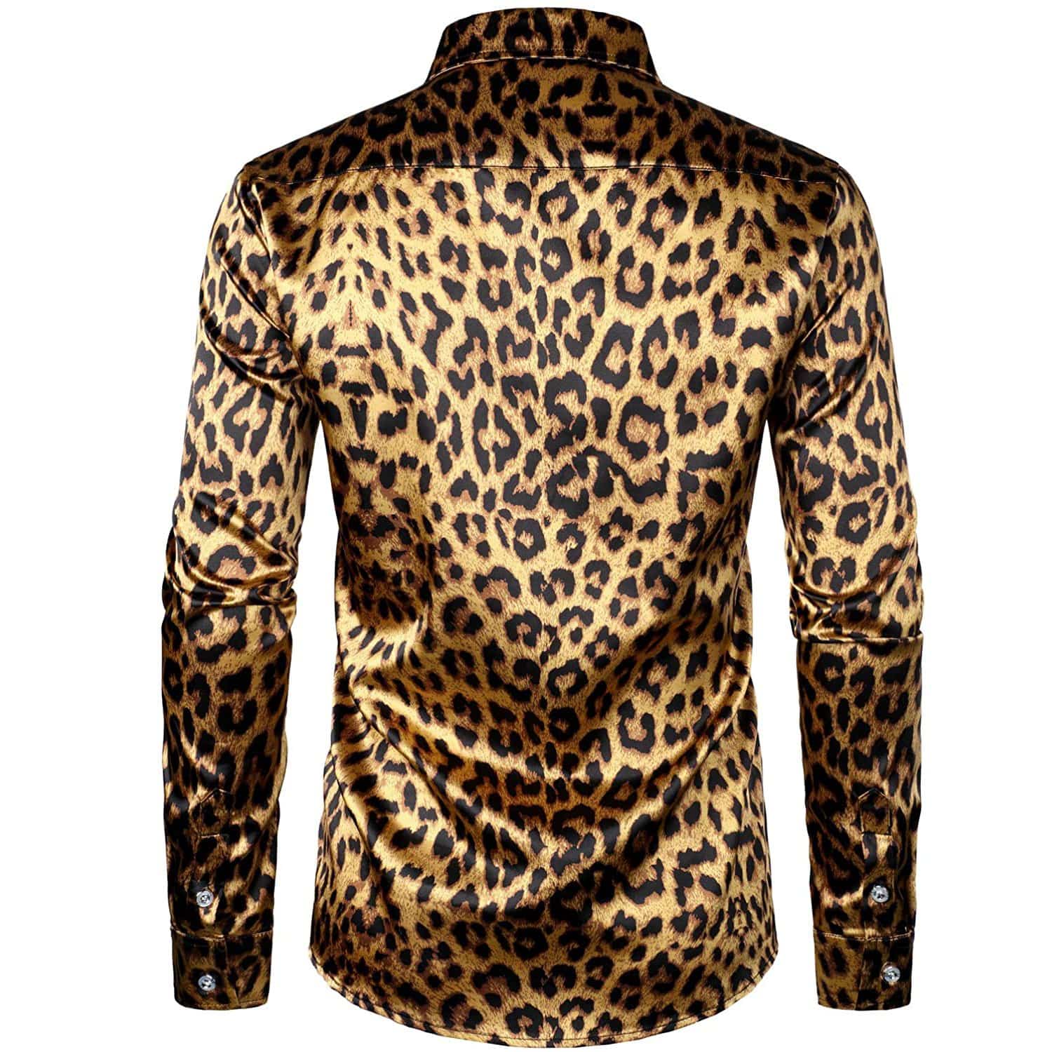 Men's Silk Dress Shirt Luxury Leopard Printed Long Sleeve Silk Shirts