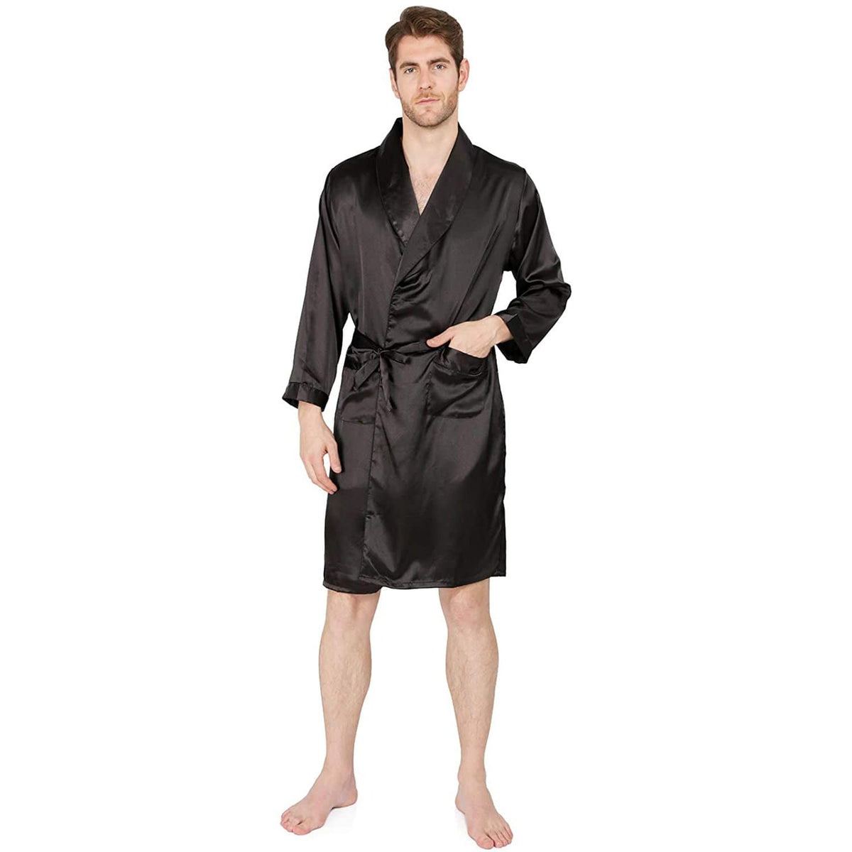 Men's Silk Kimono Robe Summer Long Sleeve Silk bathrobe -  slipintosoft