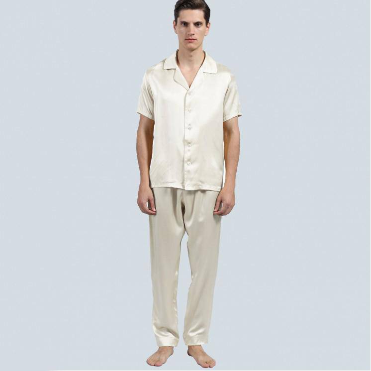 Short Sleeved Silk Pajama Set For Mens  Silk loungewear Short Silk Seelpwear -  slipintosoft