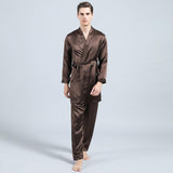 22MM Long Sleeves Mens Silk Pajamas Set 2 Piece Robe & Pant Set 100% Mulberry Silk PJS