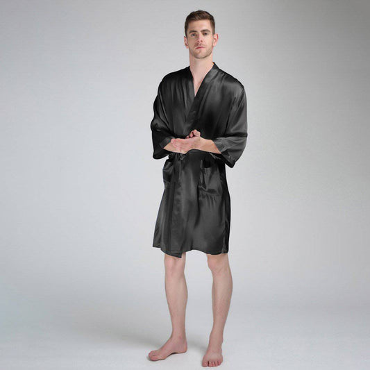 Men's Silk Robe Luxury Pure Silk Kimono Robe With Pockets