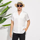 Men's Silk T Shirt Lapel Collar Silk Short Shirt - slipintosoft