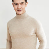 Mens Turtleneck Cashmere Sweater Soft Casual Cashmere Pullover with Ribbing Edge - slipintosoft