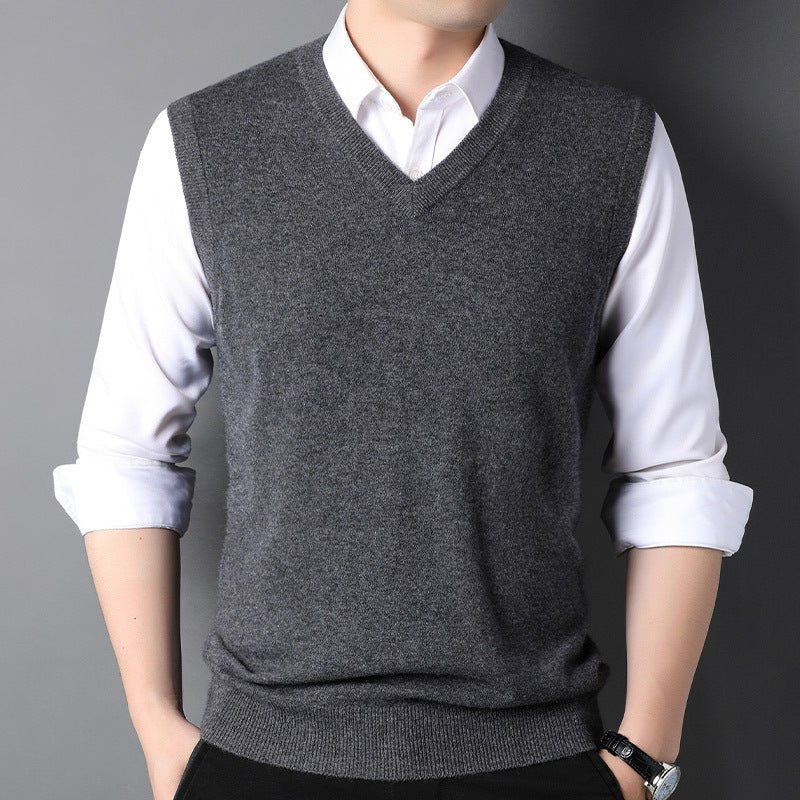 Mens V Neck Cashmere Vest Sleeveless Cashmere Sweater Tops Soft Basic Pullover - slipintosoft