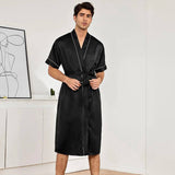 Men's White Trimmed Short Sleeved Green Silk Robe With Belt - slipintosoft