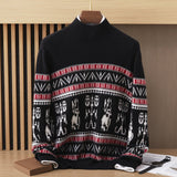 Mock Neck Cashmere Sweater for Men Jacquard Cashmere Tops Pullover for Winter Wool Cashmere Sweater for Men