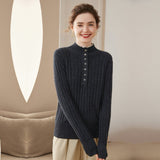 Mock Neck Cashmere Sweater for Women Slim Fit Ribbed Knit Cashmere Pullover Tops - slipintosoft