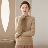 Mock Neck Cashmere Sweater for Women Slim Fit Ribbed Knit Cashmere Pullover Tops - slipintosoft