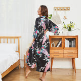 Mulberry Silk Kimono for Women Hand Painted Peacock & Flowers Nightwear - slipintosoft