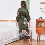 Ombre Blommönster Lång 100% Mulberry Silk Kimono Robe för kvinnor