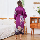 Ombre Blommönster Lång 100% Mulberry Silk Kimono Robe för kvinnor