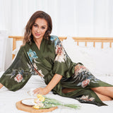 Ombre Blommönster Lång 100% Mulberry Silk Kimono Robe för kvinnor