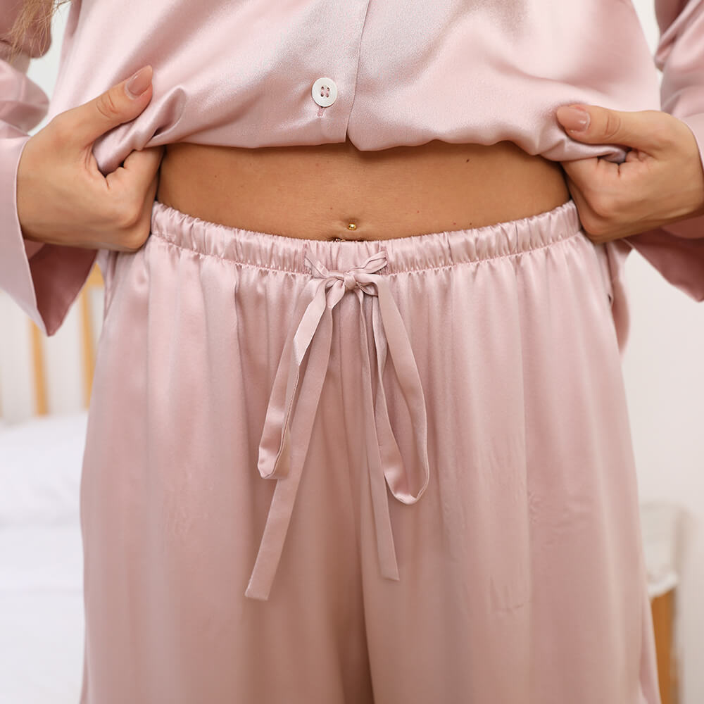 Oversized Womens Silk Pajamas Set With Wide Leg Pants