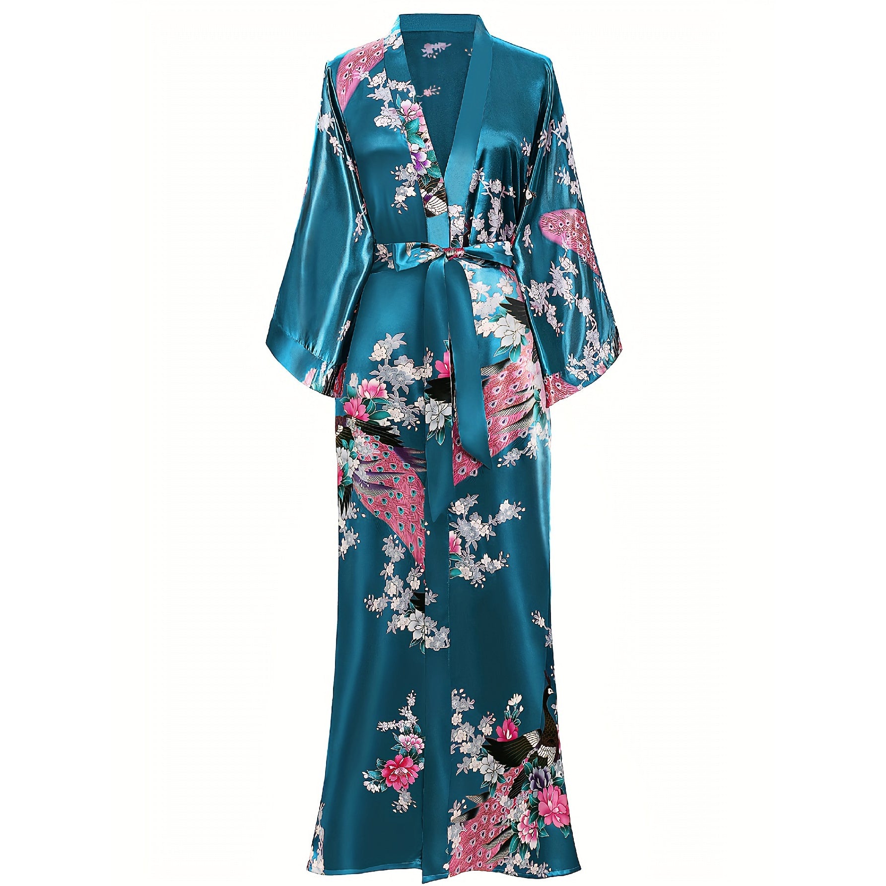 Peacock & Flowers Silk Kimono for Women Hand Painted silk Kimono - slipintosoft