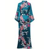 Peacock & Flowers Silk Kimono for Women Hand Painted silk Kimono - slipintosoft