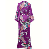 Women Peacock Print Silk Kimono Hand Painted Silk Kimono