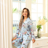 Luxury Mulberry Silk Ladies Pajamas Set Long Butterfly Print Silk Pajamas For Women - slipintosoft