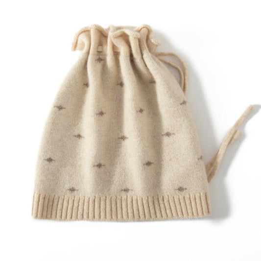 Pure Cashmere Beanie Hat with Drawstring Cashmere Knitted Cap Winter Gifts Cashmere Hats