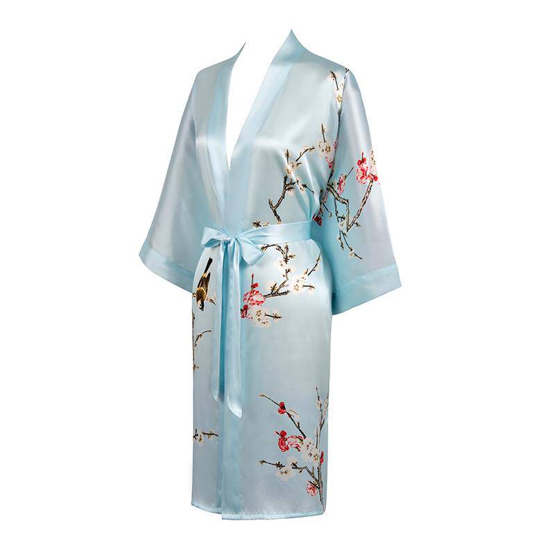 Short Silk Kimono Robe Women's Cherry Blossom Personalized Silk Kimono Dressing Gown Lounge Wears For Women -  slipintosoft