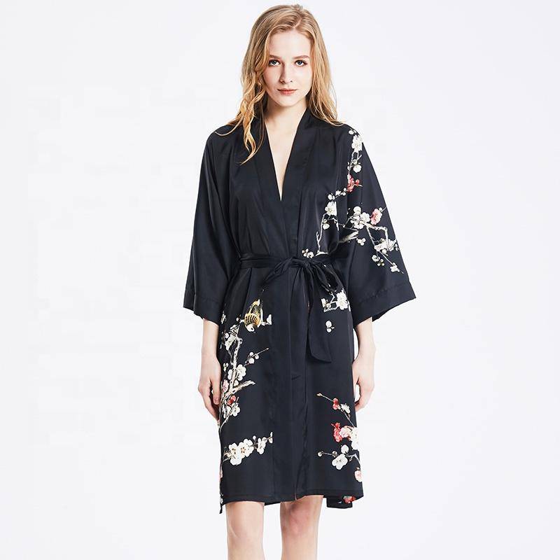 Short Silk Kimono Robe Women's Cherry Blossom Personalized Silk Kimono Dressing Gown Lounge Wears For Women -  slipintosoft