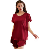 Short Silk Pajama Set for Women Short Sleeves Two-piece Summer luxury Silk Sleepwear - slipintosoft