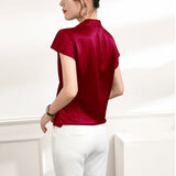 Short Sleeves Womens Silk Blouse V Neck Ladies Silk Tops