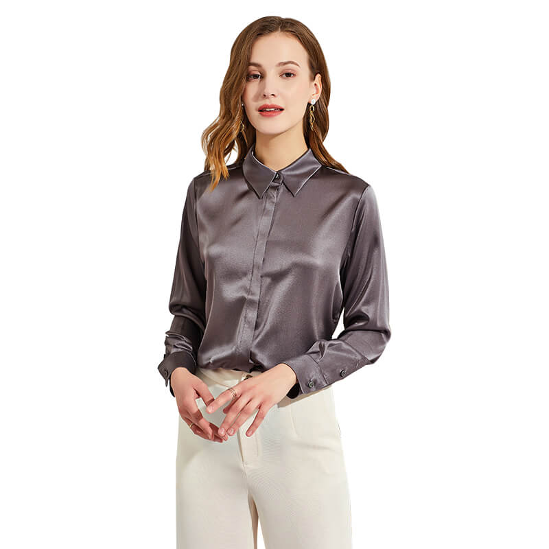 Women's Silk Blouse Long Sleeve Lady Silk Shirt Casual Office Work Blouse Silk Shirt Tops - slipintosoft