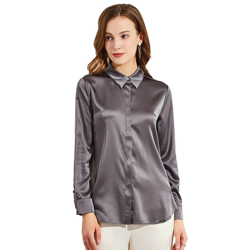 Women's Silk Blouse Long Sleeve Lady Silk Shirt Casual Office Work Blouse Silk Shirt Tops - slipintosoft