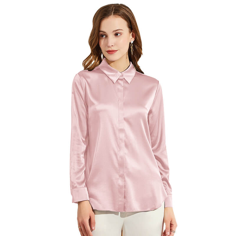 Women's Silk Blouse Long Sleeve Lady Silk Shirt Casual Office Work Blouse Silk Shirt Tops - slipintosoft