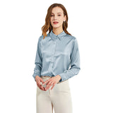 Women's Silk Blouse Long Sleeve Lady Silk Shirt Casual Office Work Blouse Silk Shirt Tops - slipintosoft