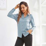 Women Silk Blouse 100% Pure Silk Long Sleeves Work Silk Shirt Blouses Tops - slipintosoft