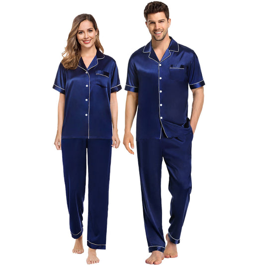 Silk Couple Pajamas Men And Women Short Sleeve Silk Pajamas