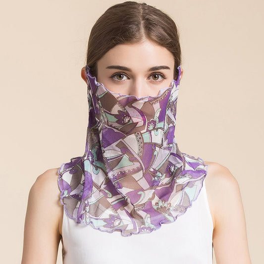 Silk Floral Printed Neck Gaiter Silk Face Masks Knitted Mesh Scarf for Women - slipintosoft