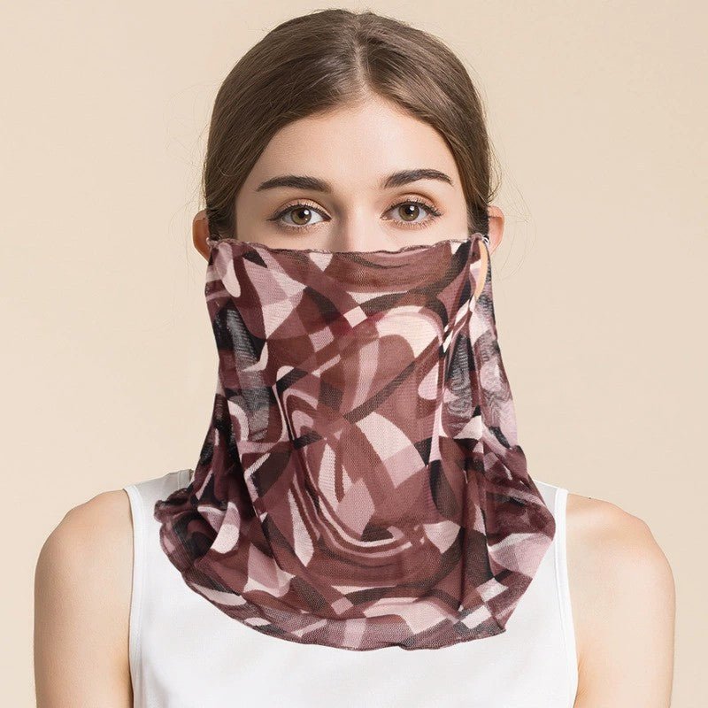 Silk Floral Printed Neck Gaiter Silk Face Masks Knitted Mesh Scarf for Women - slipintosoft