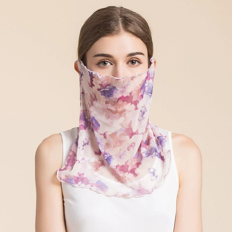 Silk Floral Printed Neck Gaiter Silk Face Masks Knitted Mesh Scarf for Women - slipintosoft