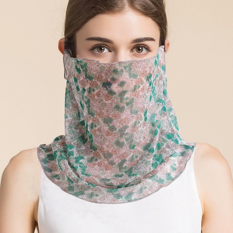 Silk Floral Printed Neck Gaiter Silk Face Masks Knitted Mesh Scarf for Women - slipintosoft