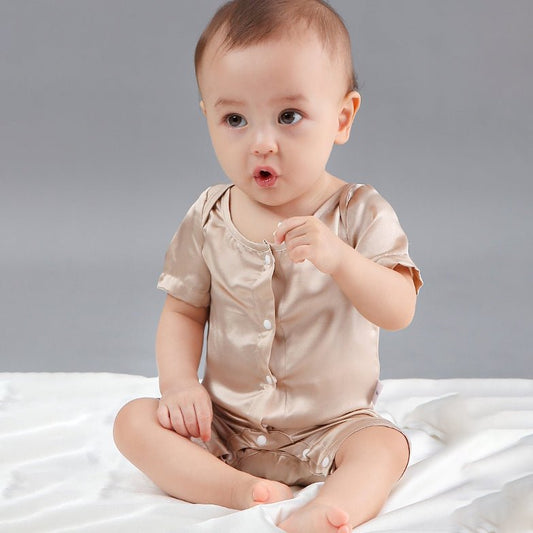 Silk Pajama Set for Baby Short Sleeve pure Silk Bodysuit For Babies