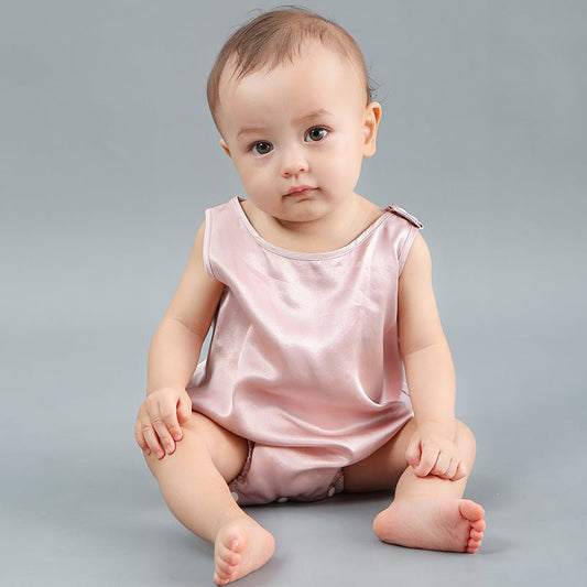 Silk Pajama Set for Baby Sleeveless pure Silk Bodysuit For Babies