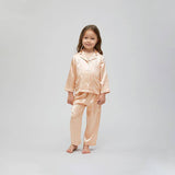 19 Momme Kid's Silk Pajamas Set Girls' Cute Long Sleeves Nighties with White Trimming -  slipintosoft