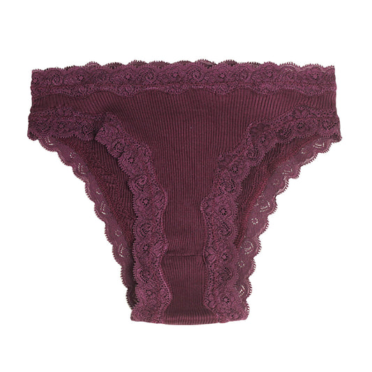 Silk panties women's lace ribbed mulberry silk mid - waist briefs