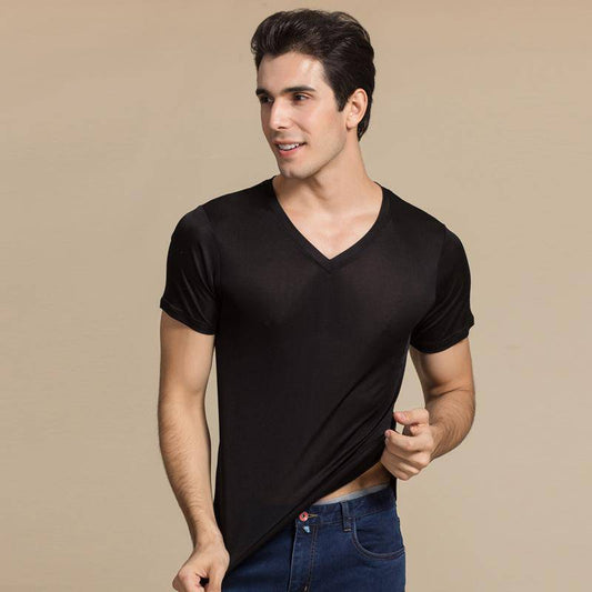 Silk Tee For Mens Silk Knitted V Neck T Shirts Silk Undershirts