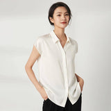 Silktoppar för kvinnor 100% Mulberry Elegant Summer Office Work Silk Tops