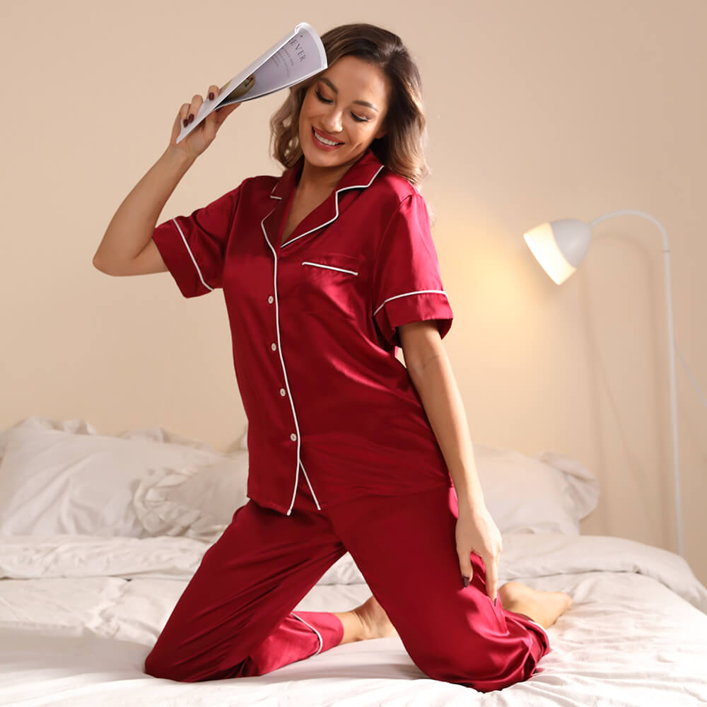 Classic Silk Two Piece Pajamas Set For Women luxury silk Sleepwear - slipintosoft