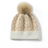 Varm Pure Cashmere mössa för kvinnor Blandade färger Cashmere Beanie med päls Pom