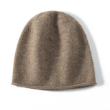 Pure Cashmere Keps med Curl Edge Solid Cashmere Hatt Cashmere Crochet Beanie