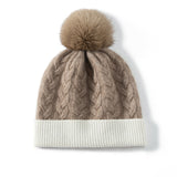 Varm Pure Cashmere mössa för kvinnor Blandade färger Cashmere Beanie med päls Pom