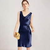 22 Momme Elegant Sleeveless Women's Silk Dress Cowl Neck Midi Silk Dress - slipintosoft